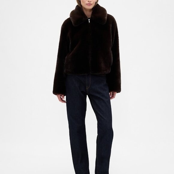 GAP Rich Brown Faux Fur Jacket/Coat - Picture 3 of 7
